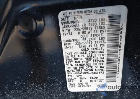 2018 Nissan Rogue Sl from USA, damaged, VIN JN8AT2MV5JW348473